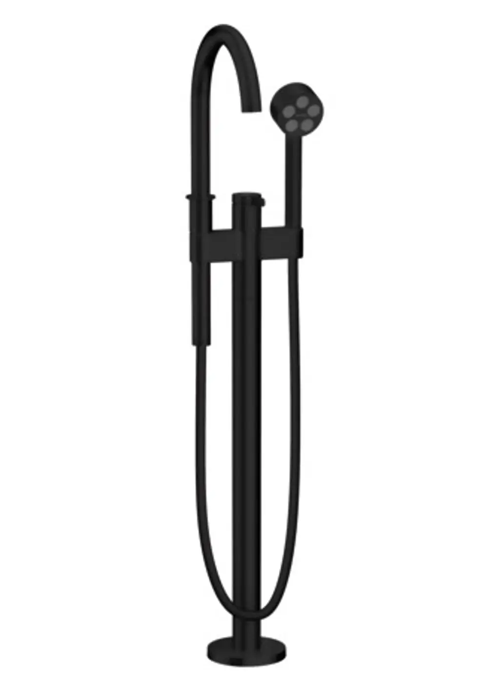 Bodenstehender Einhebel-Wannenmischer in Mattschwarz von AXOR, mit flexibler Handbrause und slim design, geeignet für moderne Badgestaltungen.